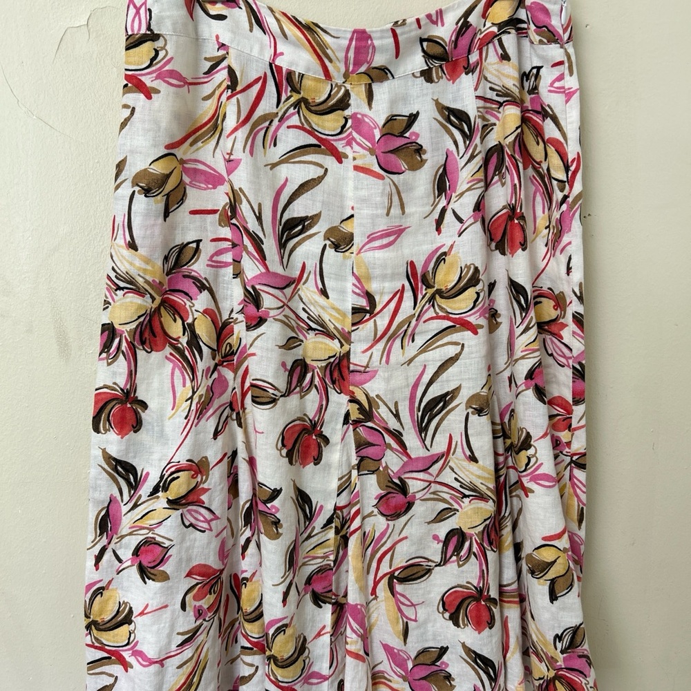 JM Collection 100% Linen‎ long floral A-Line Midi side zip Skirt size 14